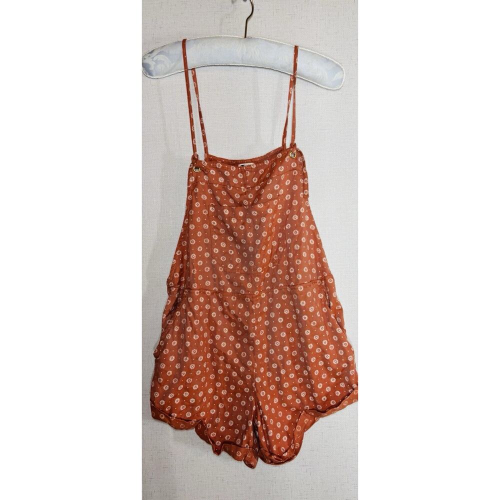 Billabong Wild Pursuit Floral Romper Womens M Orange Daisy Shortalls Beach Boho
